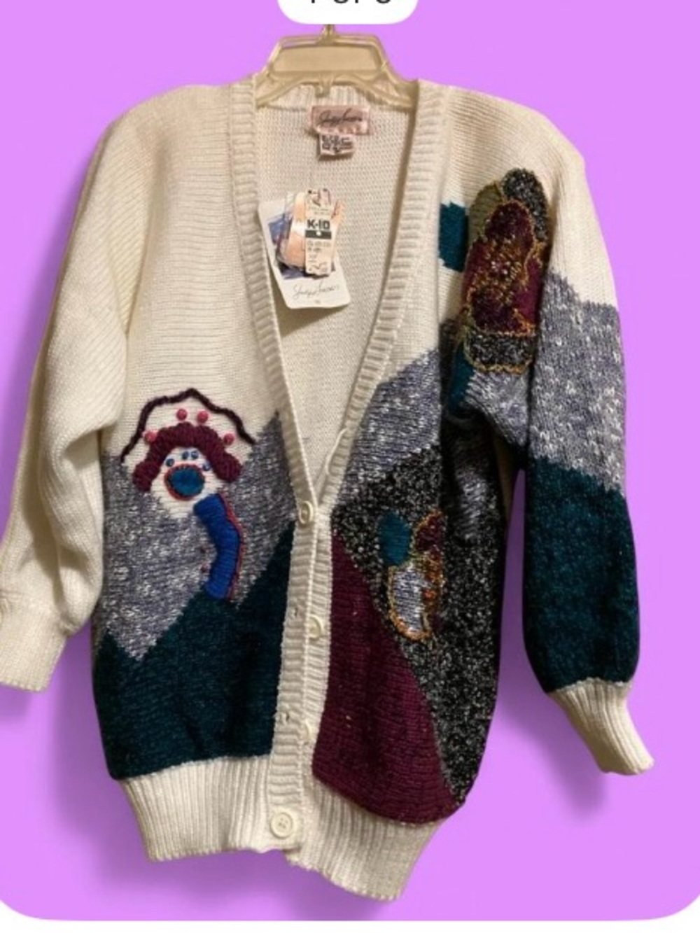 Vintage 80’s Jaclyn Smith Cream Knit V-Neck Cardigan Deadstock NWT